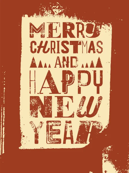 Vrolijk Kerstfeest Gelukkig Nieuwjaar Typografische Grunge Vintage Stijl Kerstkaart Poster — Stockvector