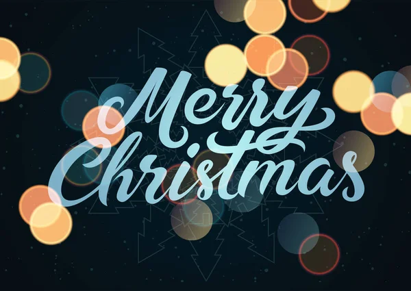 Veselé Vánoce Kaligrafie Retro Vánoční Přání Design Světly Bokeh Efekt — Stockový vektor