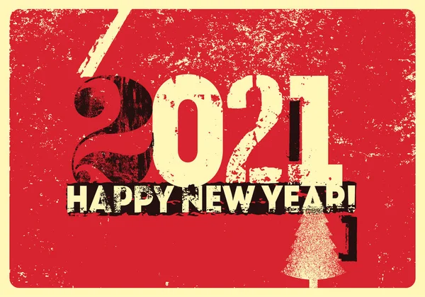 Grunge Tipográfico Vintage Feliz Año Nuevo 2021 Diseño Tarjetas Navidad — Archivo Imágenes Vectoriales