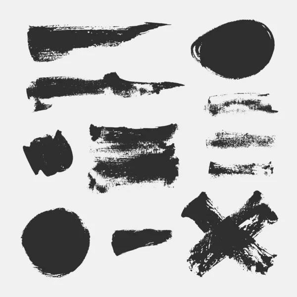 Monochroom Abstracte Vector Grunge Texturen Set Handgetekende Verfpenseelstreken Vlekken — Stockvector