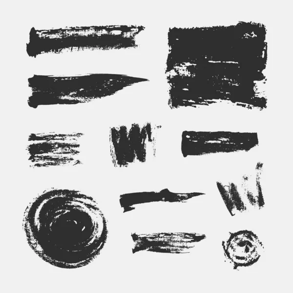 Textures Grunge Vectorielles Abstraites Monochromes Ensemble Coups Pinceau Taches Dessinés — Image vectorielle