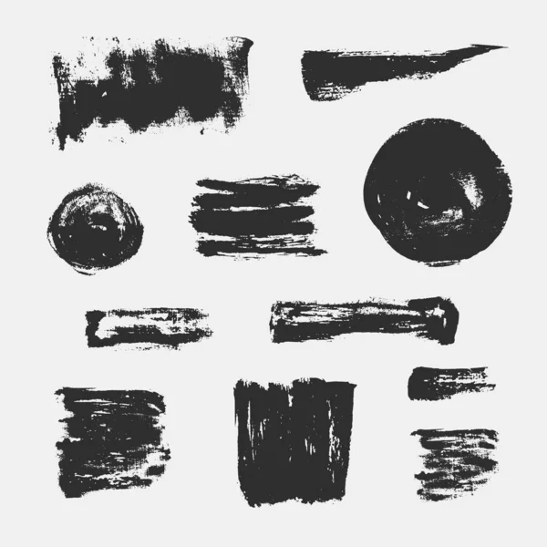 Textures Grunge Vectorielles Abstraites Monochromes Ensemble Coups Pinceau Taches Dessinés — Image vectorielle