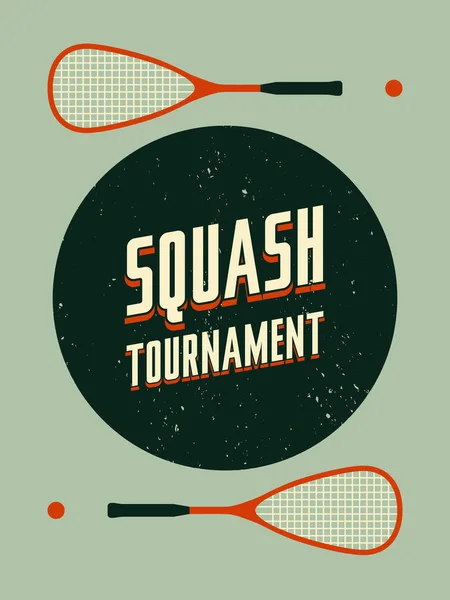 Poster Style Vintage Typographique Tournoi Squash Illustration Vectorielle Rétro — Image vectorielle