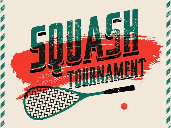 Squash Turnaj Typografický Vintage Grunge Styl Plakát Retro Vektorová Ilustrace — Stockový vektor