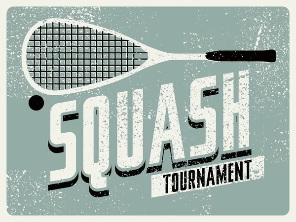 Squash Turnuvası Tipografik Klasik Grunge Tarzı Poster Retro Vektör Illüstrasyonu — Stok Vektör