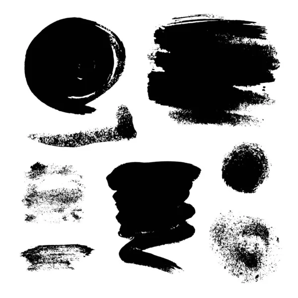 Monochrome Abstract Vector Grunge Textures Set Hand Drawn Paint Brush — Stock Vector