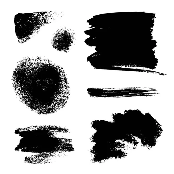 Monochrom Abstrakte Vektorgrunge Texturen Set Von Handgezeichneten Pinselstrichen Und Flecken — Stockvektor