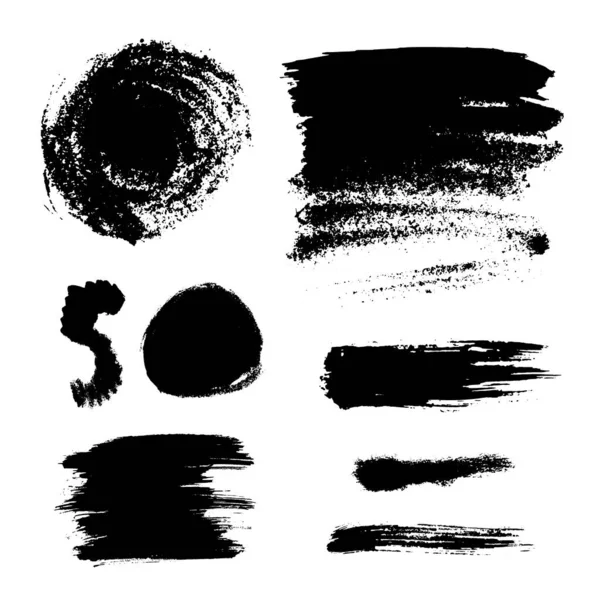 Monochrome Abstract Vector Grunge Textures Set Hand Drawn Paint Brush — Stock Vector