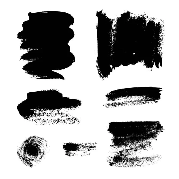 Monochroom Abstracte Vector Grunge Texturen Set Handgetekende Verfpenseelstreken Vlekken — Stockvector