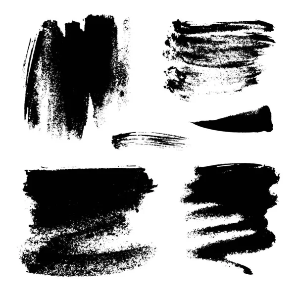 Monochroom Abstracte Vector Grunge Texturen Set Handgetekende Verfpenseelstreken Vlekken — Stockvector