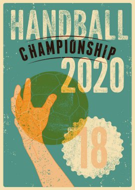 Hentbol Şampiyonası tipografik klasik grunge tarzı poster. Retro vektör illüstrasyonu.