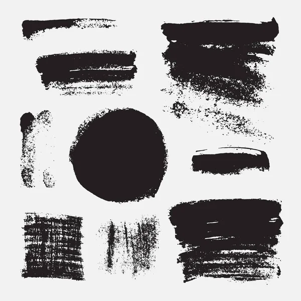 Monochroom Abstracte Vector Grunge Texturen Set Handgetekende Verfpenseelstreken Vlekken — Stockvector