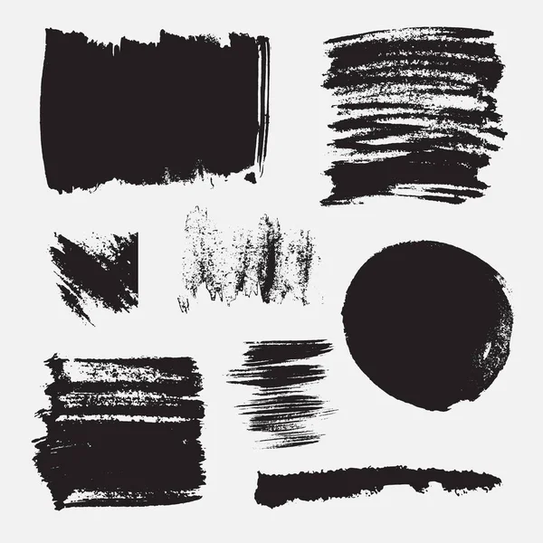 Monochroom Abstracte Vector Grunge Texturen Set Handgetekende Verfpenseelstreken Vlekken — Stockvector