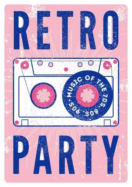 Retro Party Typografický Design Plakátu Audiokazetou Vektorová Ilustrace — Stockový vektor