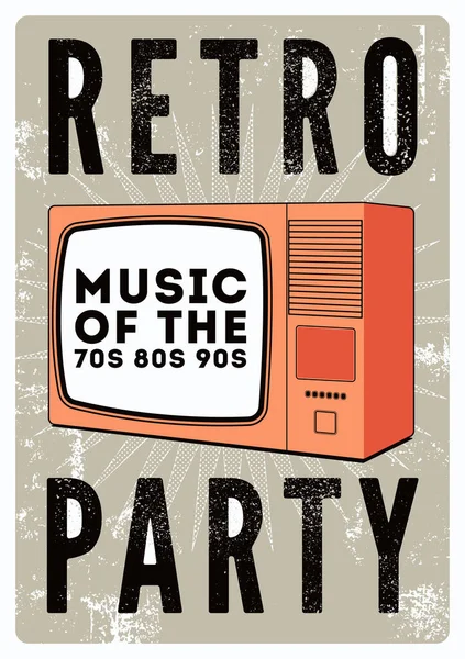 Diseño Póster Grunge Tipográfico Retro Party Con Televisor Antiguo Ilustración — Vector de stock