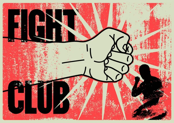Fight Club Typografisk Vintage Grunge Stil Affisch Med Handritad Siluett — Stock vektor