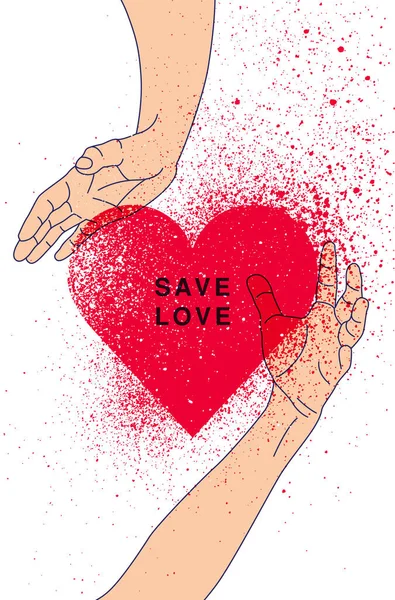 Rädda Kärleken Alla Hjärtans Hälsningskort Hjärtsymbol Typografisk Vintage Spray Grunge — Stock vektor