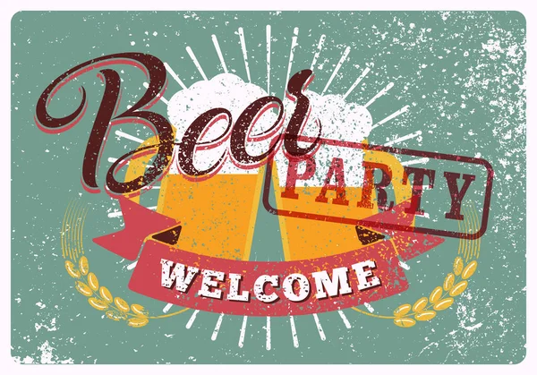 Bira Partisi Tipografik Klasik Stil Grunge Poster Tasarımı Bira Bardaklarıyla — Stok Vektör