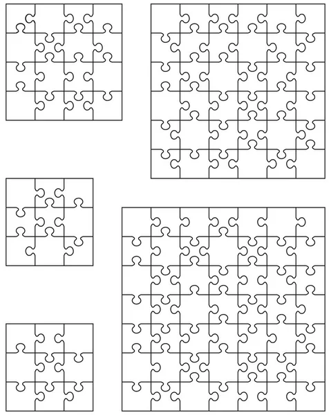 Beş farklı beyaz jigsaw bulmacalar, ayrı parçaları