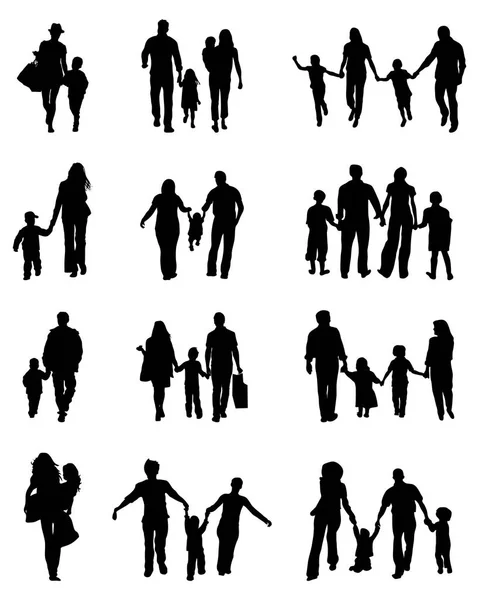 白い背景の上の家族の黒いシルエット — ストックベクタ