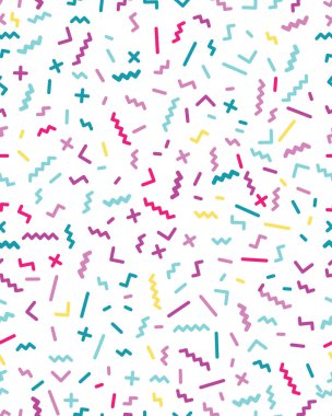 Geometrik arka plan, memphis tarzı, farklı çizgi kesintisiz vektör desen