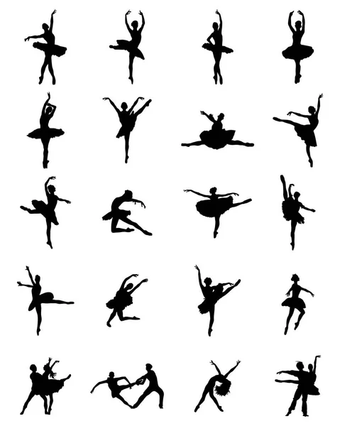 Silhouettes Noires Ballerines Sur Fond Blanc Vecteur — Image vectorielle