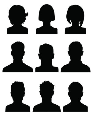 Black silhouettes of human heads, avatar profiles clipart