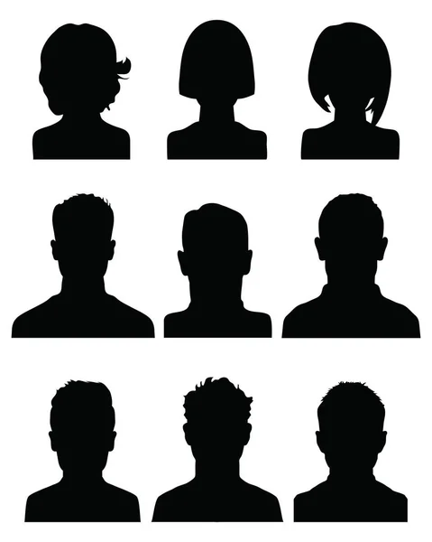 Siluetas Negras Cabezas Humanas Perfiles Avatar — Vector de stock