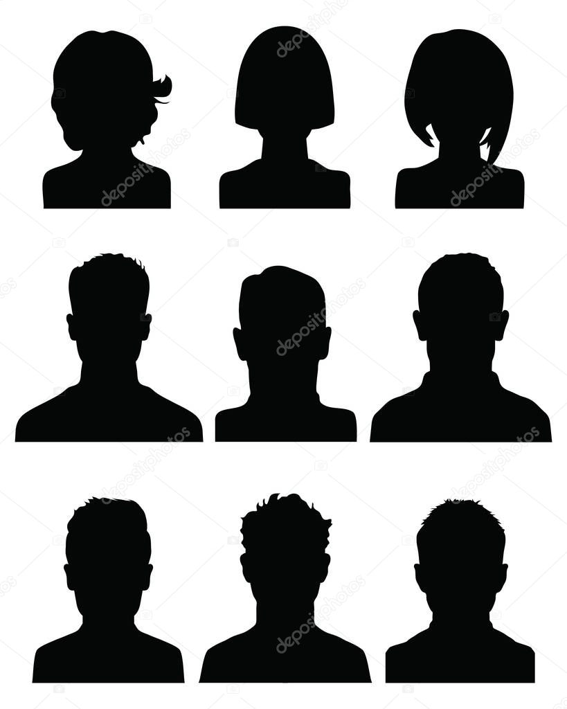 Black silhouettes of human heads, avatar profiles