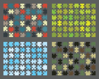 Gri bir arka planda renkli parlak bulmacalar, ayrı parçalar