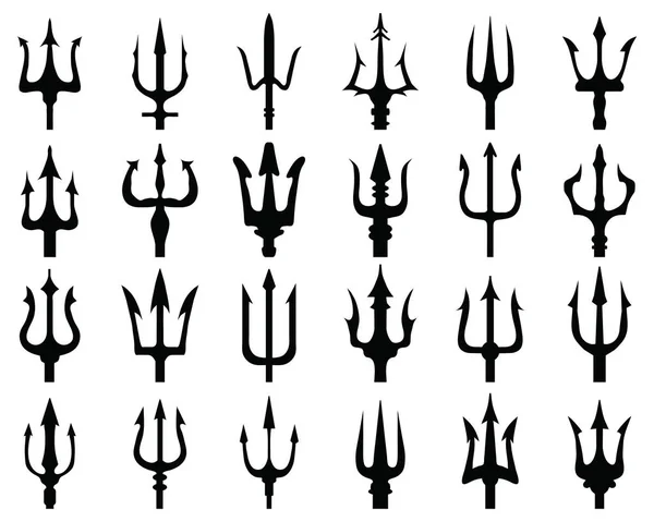 Ensemble Silhouettes Noires Trident Sur Fond Blanc — Image vectorielle