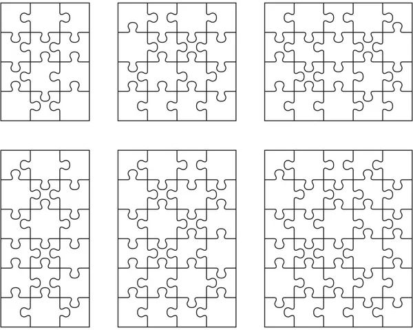 Sei Puzzle Bianchi Diversi Pezzi Separati — Vettoriale Stock