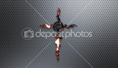 4k çapraz alevli Metal kabile alevin içine patlamaları boş bir metalik ekran özellikleri ve metal bir aşiret çapraz tasarım alevler içinde görünür ve daha sonra çapraz bırakarak alevleri söndürmek sadece.