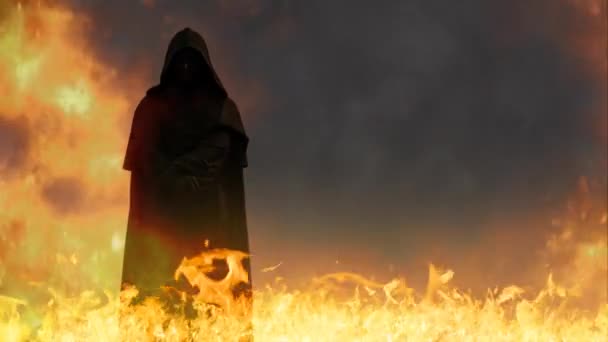 Dark Hooded Figure Hell Apresenta Uma Figura Estátua Escura Capuz — Vídeo de Stock