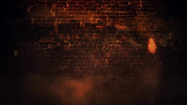 Gory Halloween Brick Wall Skeleton Loop Apresenta Sombra Ceifeiro Sombrio — Vídeo de Stock