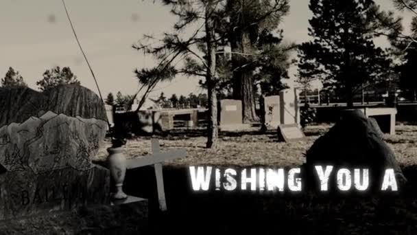 Wishing You Gruesome Halloween Cemetery Walk Loop Features Three Scenes — Stock Video