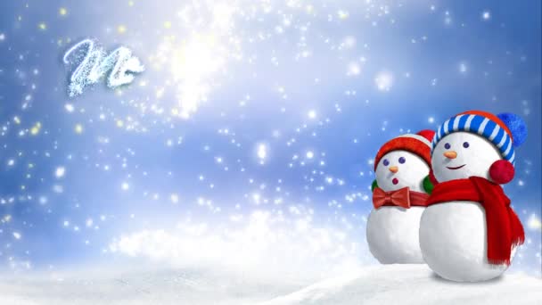 Snowman Glitter Rising Feliz Navidad Loop Cuenta Con Dos Personas — Vídeo de stock