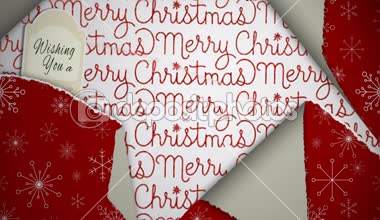 Neşeli Noel mutlu yeni yıl paketi açın 4k döngü özellikleri bir hediye açık yırtılma Noel ambalaj kağıdı ile katman katman bir mutlu Noeller ve mutlu yeni yıl mesajı ortaya çıkarmak için.