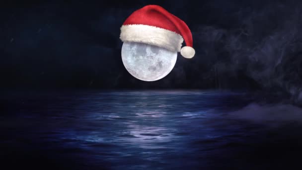 Santa Čepici Měsíci Midnight Nabízí Full Moon Santa Čepice Měsíci — Stock video