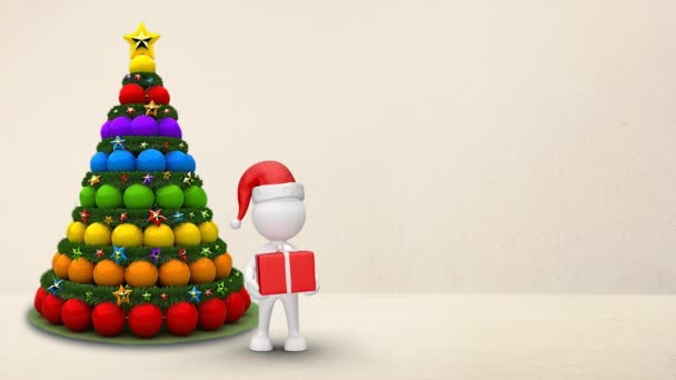 Hadiah Natal Gambar Putih Ruang Loop Menampilkan Sosok Putih Topi — Stok Video