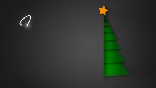 Разворачивающаяся Зеленая Бумага Рождественской Елкой Фоне Серого Конверта Кусочками Бумаги — стоковое видео