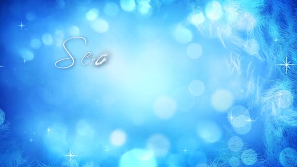 Frosting Window Seasons Greetings Presenta Fondo Azul Con Luces Partículas — Vídeo de stock
