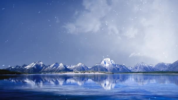 Lago Montaña Con Nevadas Cuenta Con Agua Ondulante Primer Plano — Vídeo de stock