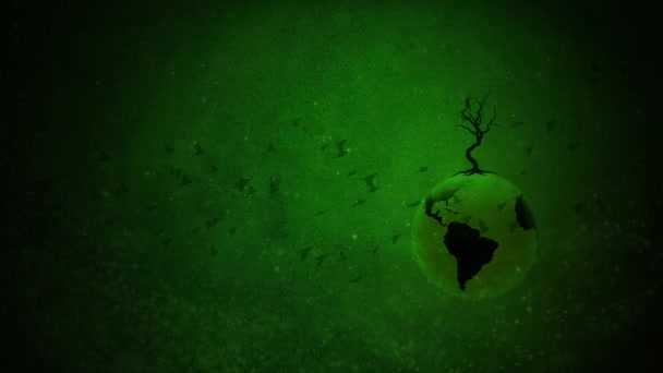 Globo Árbol Día Tierra Crece Con Aves Antecedentes Loop Cuenta — Vídeos de Stock