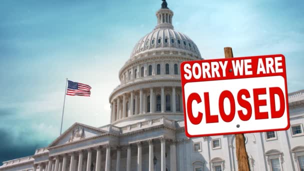 Regeringen Shut Sign Capitol Building Loop Funktioner Capitol Byggnaden Med — Stockvideo