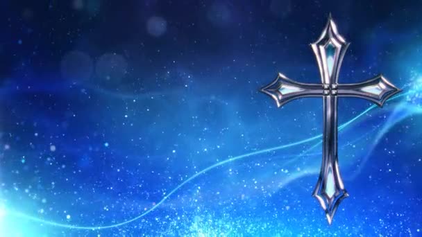 Серебряный Крест Аква Гемами Голубой Петле Представляет Собой Серебряный Метеоритный — стоковое видео