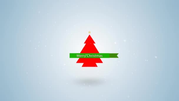 テキスト4Kループにメリークリスマスツリーレッドバーストは 緑のメリークリスマスバナーで表示され ループ内のクリスマステキストに爆発赤いクリスマスツリーを備えています — ストック動画