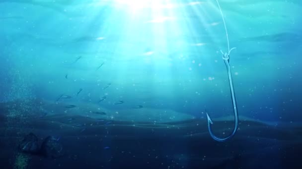 물고기 루프는 해류에 떠있는 라인에 물고기 후크와 장면을 갖추고 있습니다 — 비디오