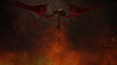 Hell Judgement 4k Loop üzerinde Swinging ve o bir döngü içinde alevler üzerinde salıncak ise bir kadın kollarını tutarak Devilish parmakları üzerinde dengeleme statik adam