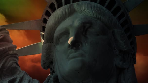 Статуя Свободы Закрыть Слезой Петля Показывает Крупным Планом Лицо Статуи — стоковое видео